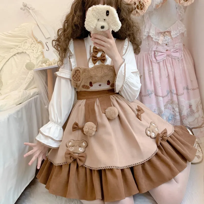 Kawaii Sweet Style Bear Embroidered Lolita Skirt Suit
