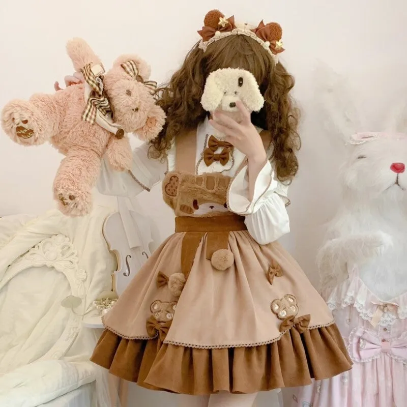 Kawaii Sweet Style Bear Embroidered Lolita Skirt Suit