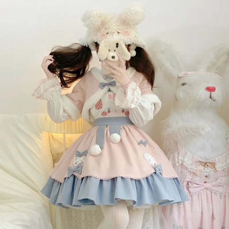 Kawaii Sweet Style Bear Embroidered Lolita Skirt Suit
