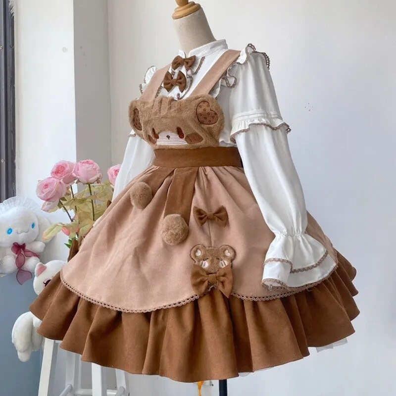 Kawaii Sweet Style Bear Embroidered Lolita Skirt Suit