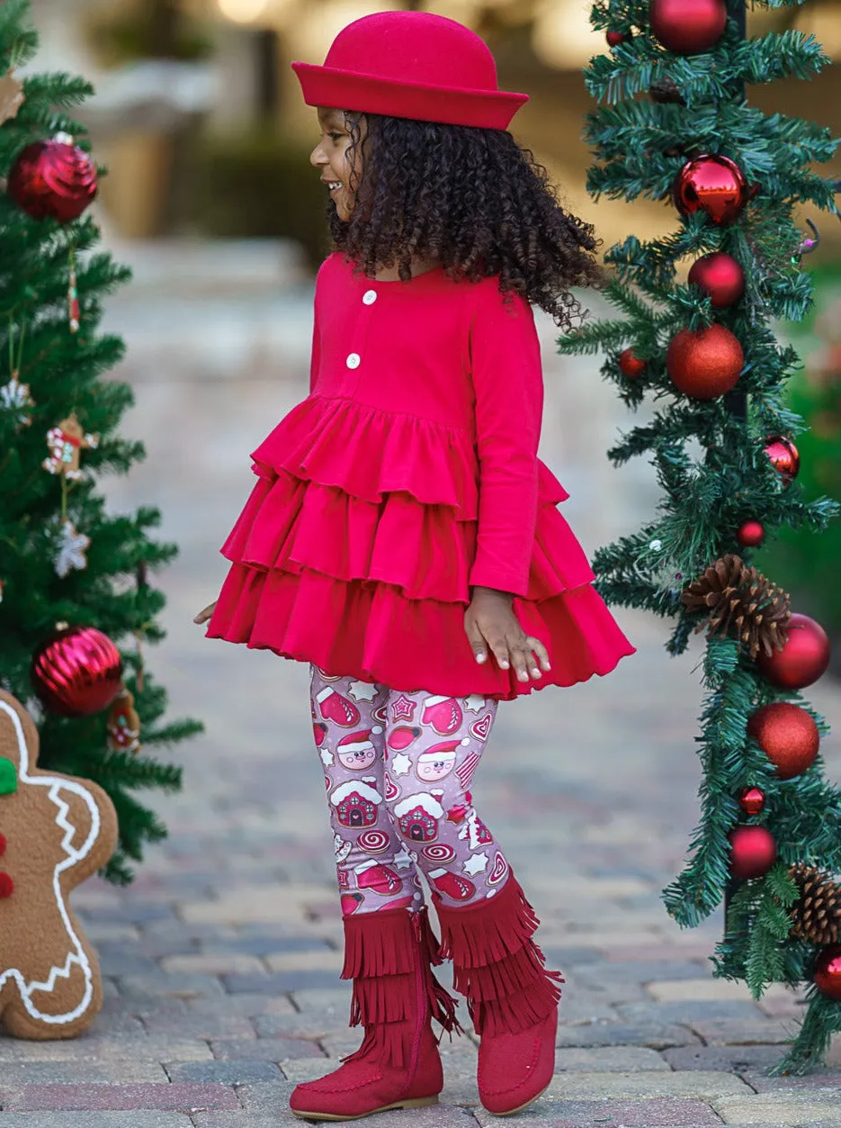 Keep It Festive Tiered Ruffle Top And Legging Set