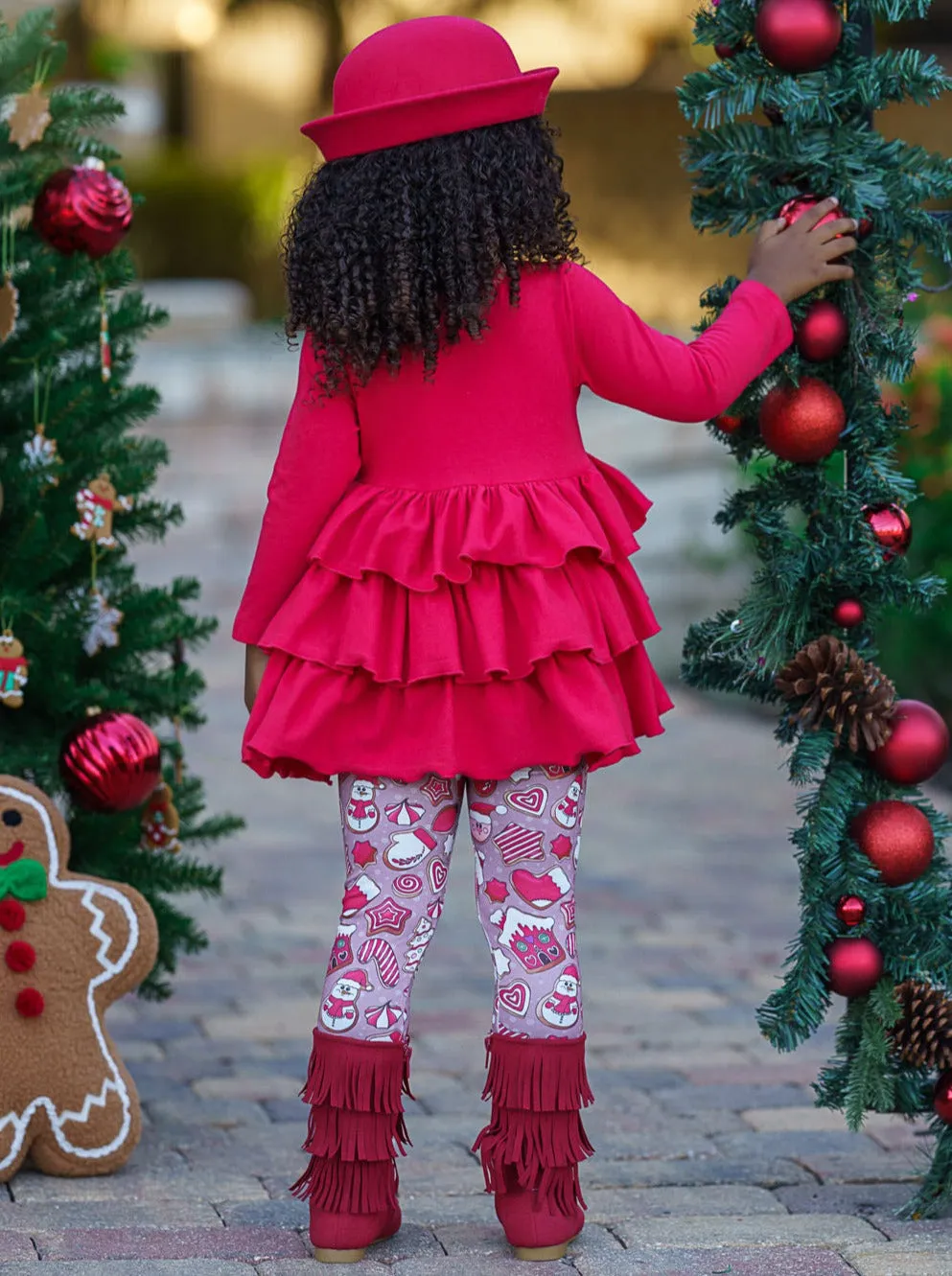 Keep It Festive Tiered Ruffle Top And Legging Set