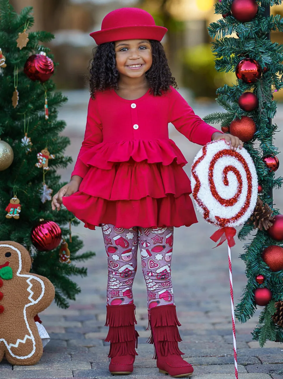 Keep It Festive Tiered Ruffle Top And Legging Set