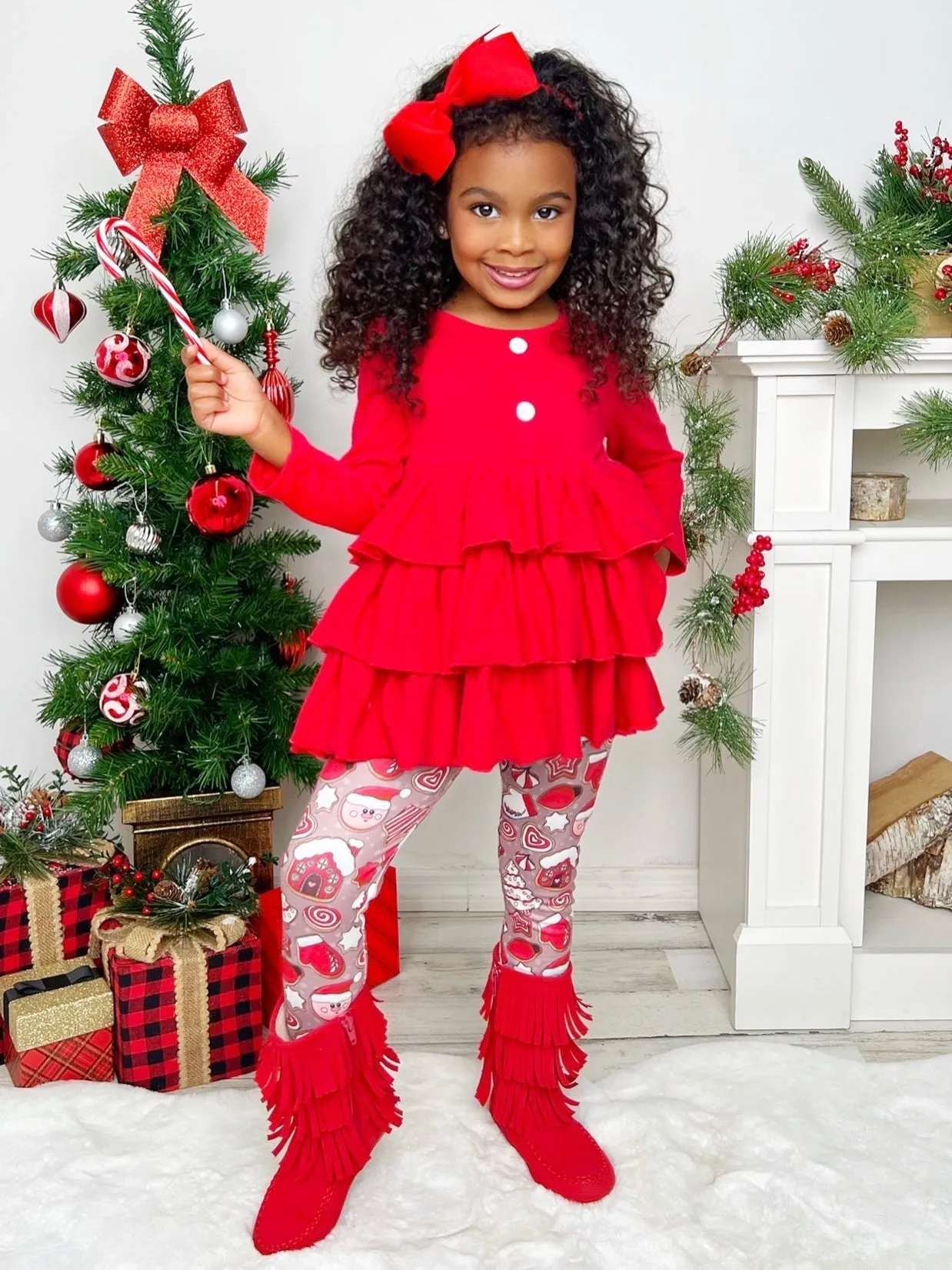 Keep It Festive Tiered Ruffle Top And Legging Set