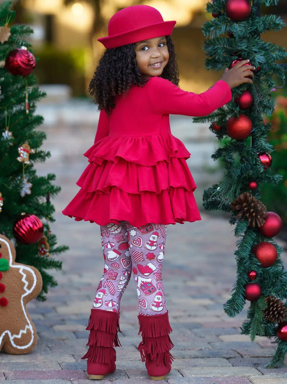 Keep It Festive Tiered Ruffle Top And Legging Set