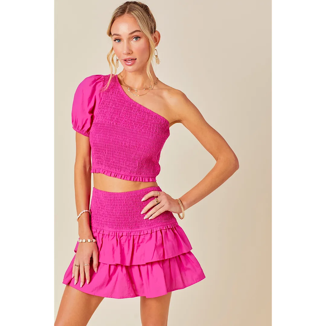LOML SMOCKED RUFFLED SKIRT