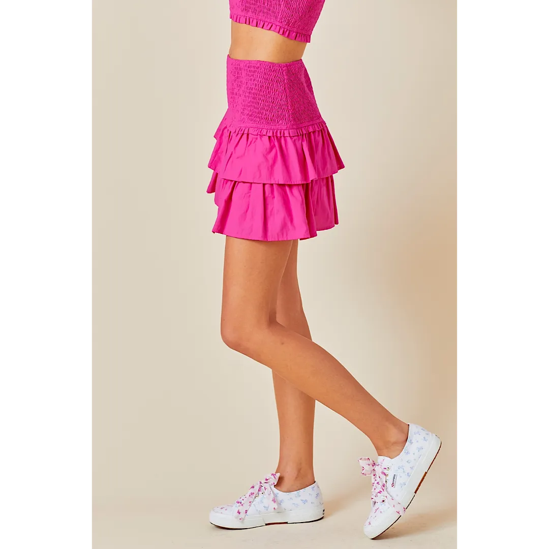 LOML SMOCKED RUFFLED SKIRT