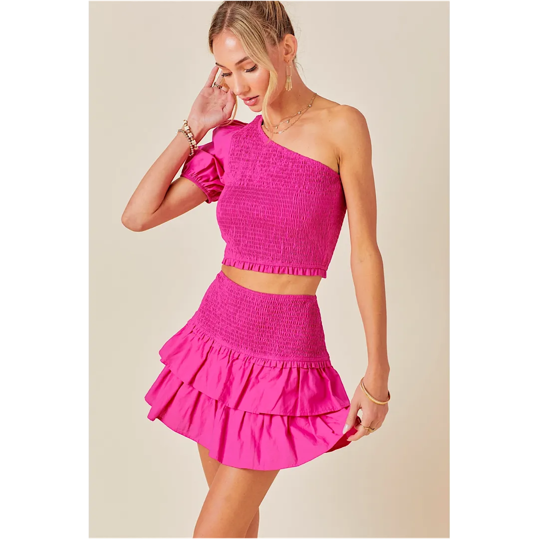 LOML SMOCKED RUFFLED SKIRT