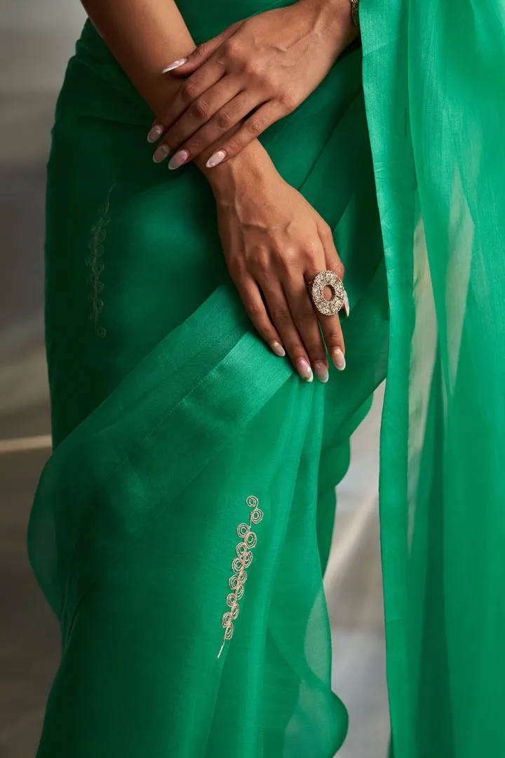 Mis'r Embroidered Organza Saree Sleeveless Blouse Set