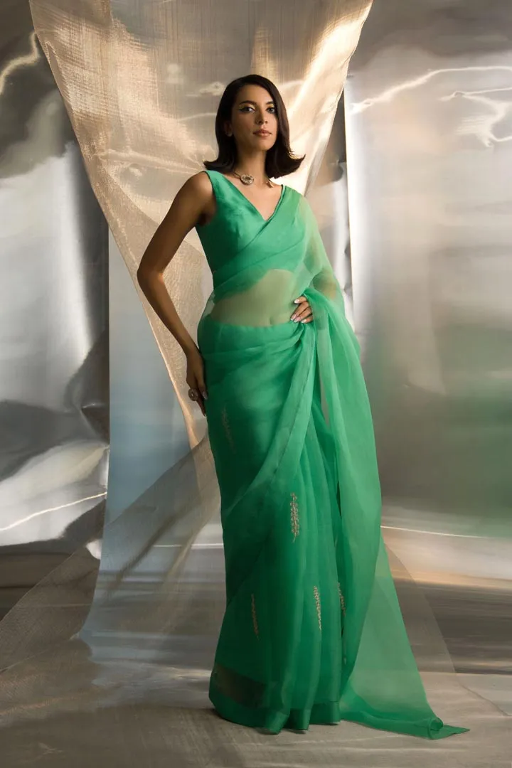 Mis'r Embroidered Organza Saree Sleeveless Blouse Set