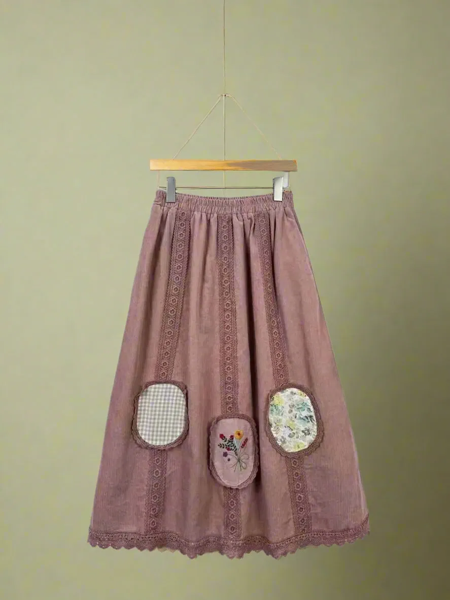Mori Girl Patchwork Lace Midi Skirt