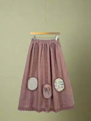 Mori Girl Patchwork Lace Midi Skirt