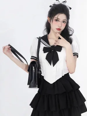 Ribbon Skirt College Top   Six Sailor Ruffled Sweet
