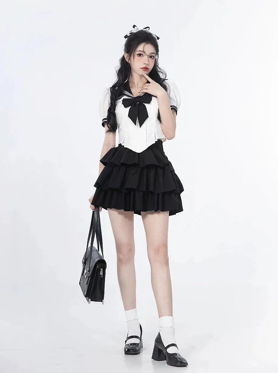 Ribbon Skirt College Top   Six Sailor Ruffled Sweet