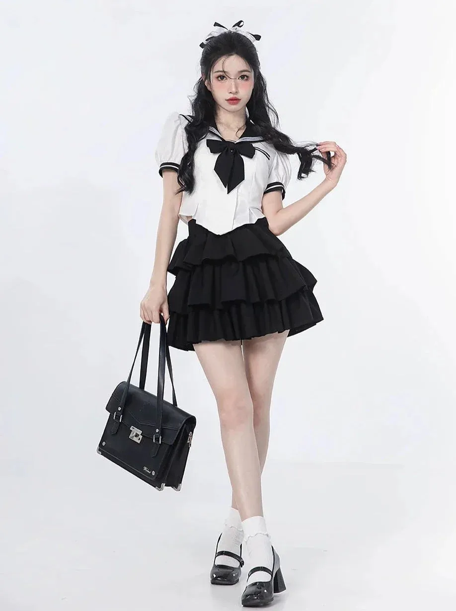 Ribbon Skirt College Top   Six Sailor Ruffled Sweet