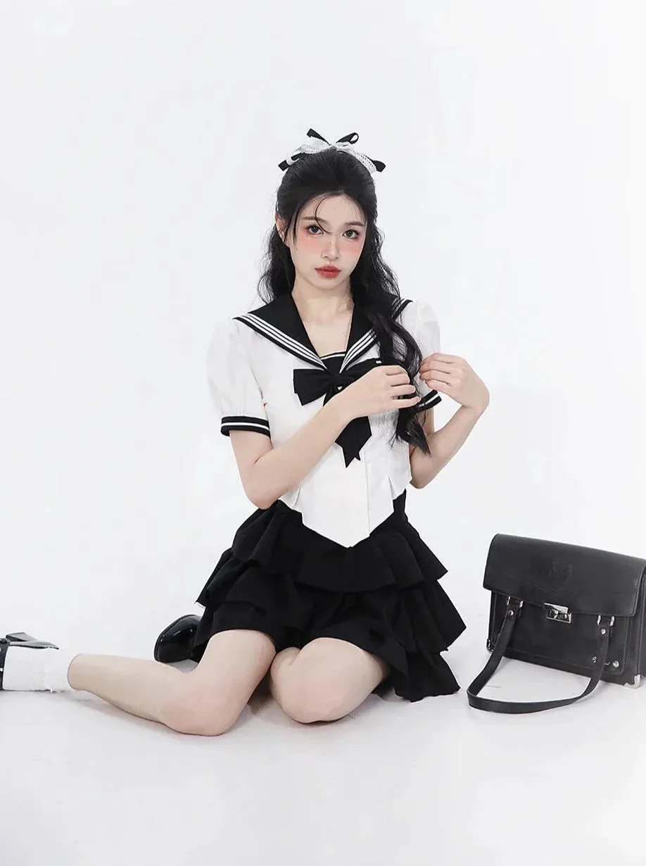 Ribbon Skirt College Top   Six Sailor Ruffled Sweet