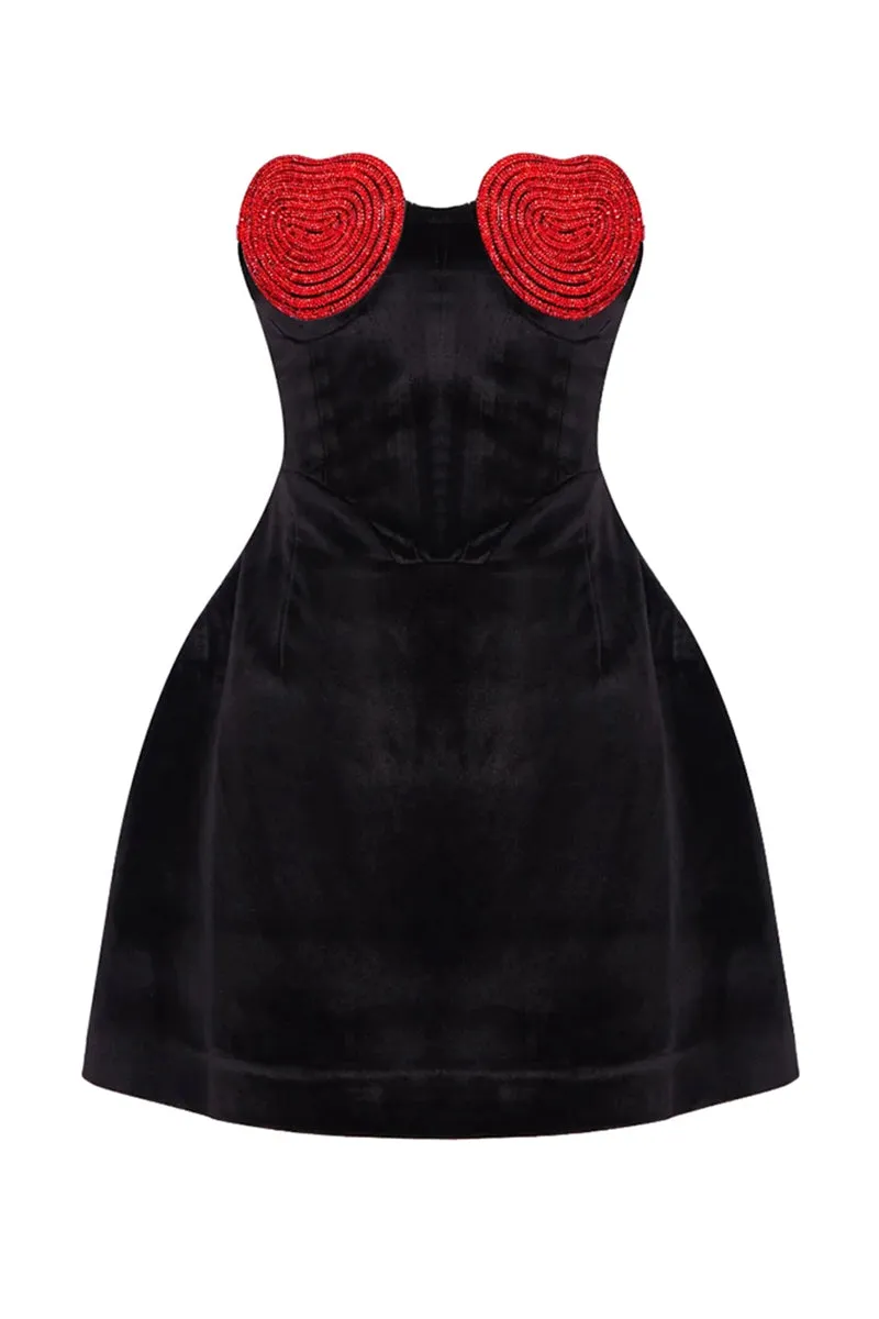 Romantic Vibe Strapless Black Mini Dress