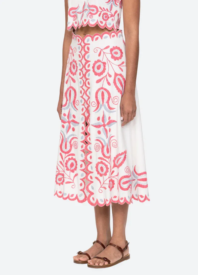 Sea New York- Eevi Embroidered Twill Midi Skirt