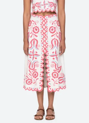 Sea New York- Eevi Embroidered Twill Midi Skirt