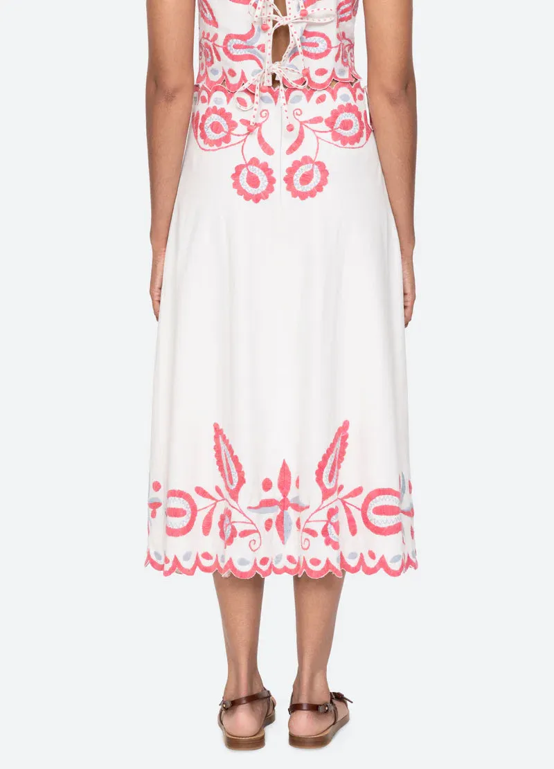 Sea New York- Eevi Embroidered Twill Midi Skirt