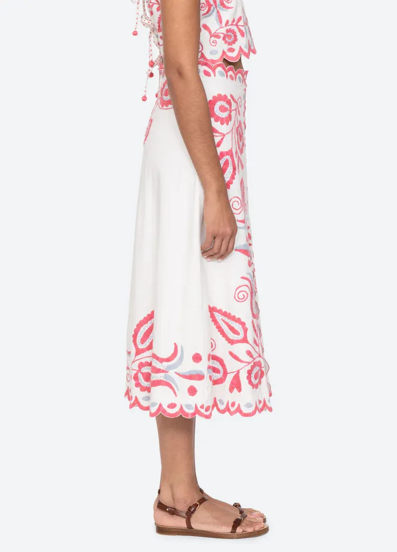 Sea New York- Eevi Embroidered Twill Midi Skirt