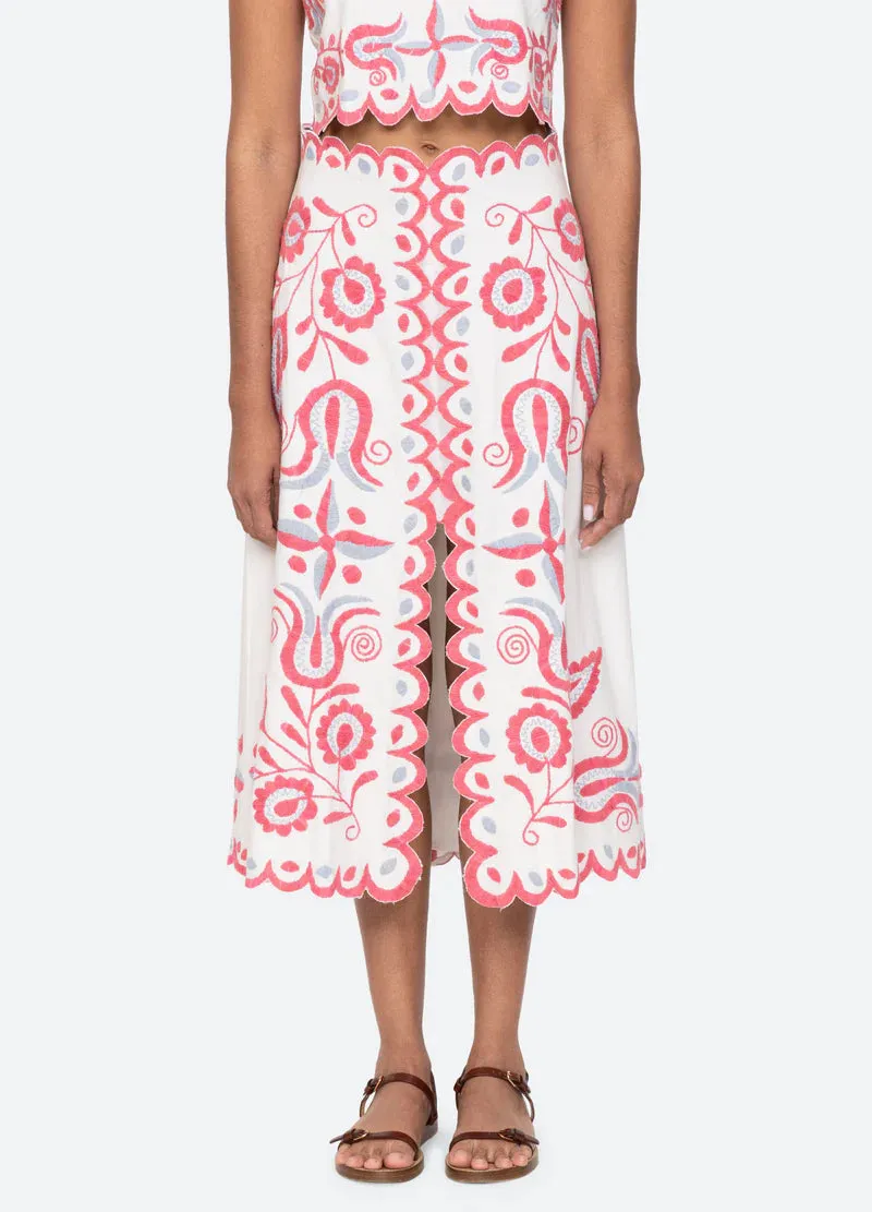 Sea New York- Eevi Embroidered Twill Midi Skirt