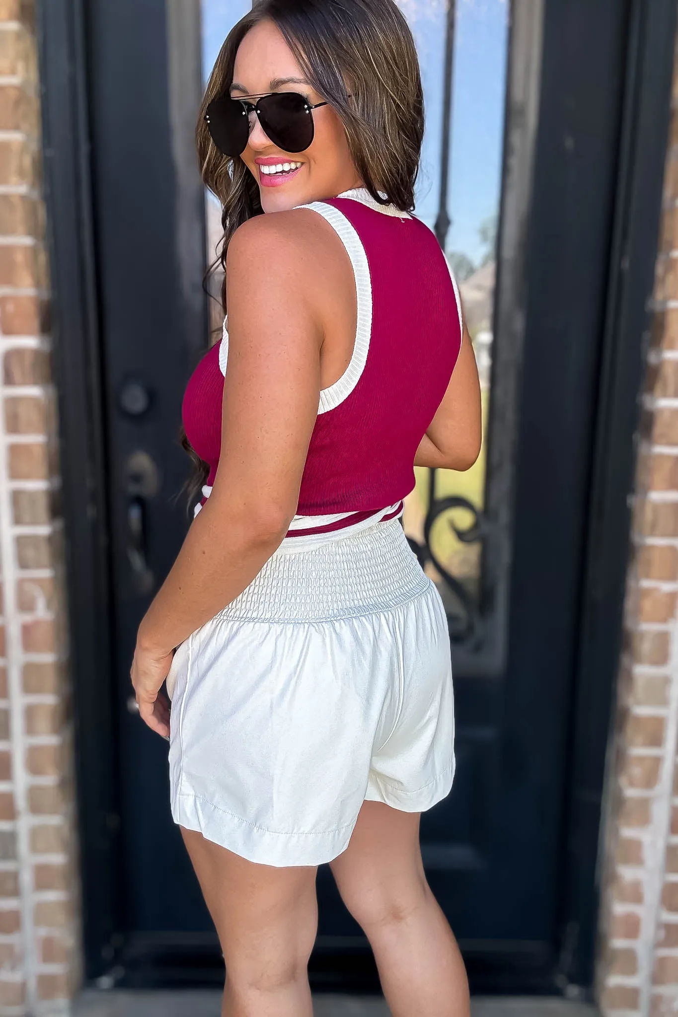 Sleeveless Crimson Ribbed Tank Top