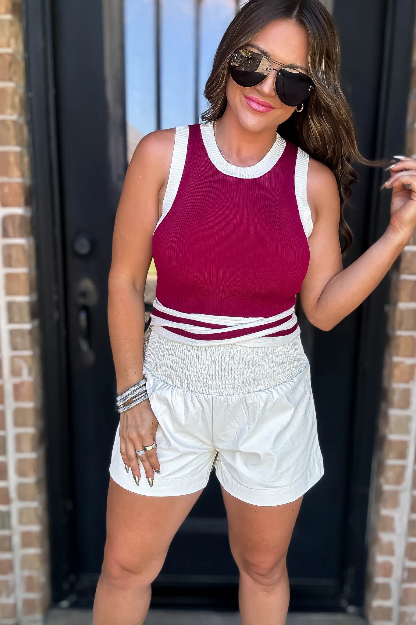 Sleeveless Crimson Ribbed Tank Top