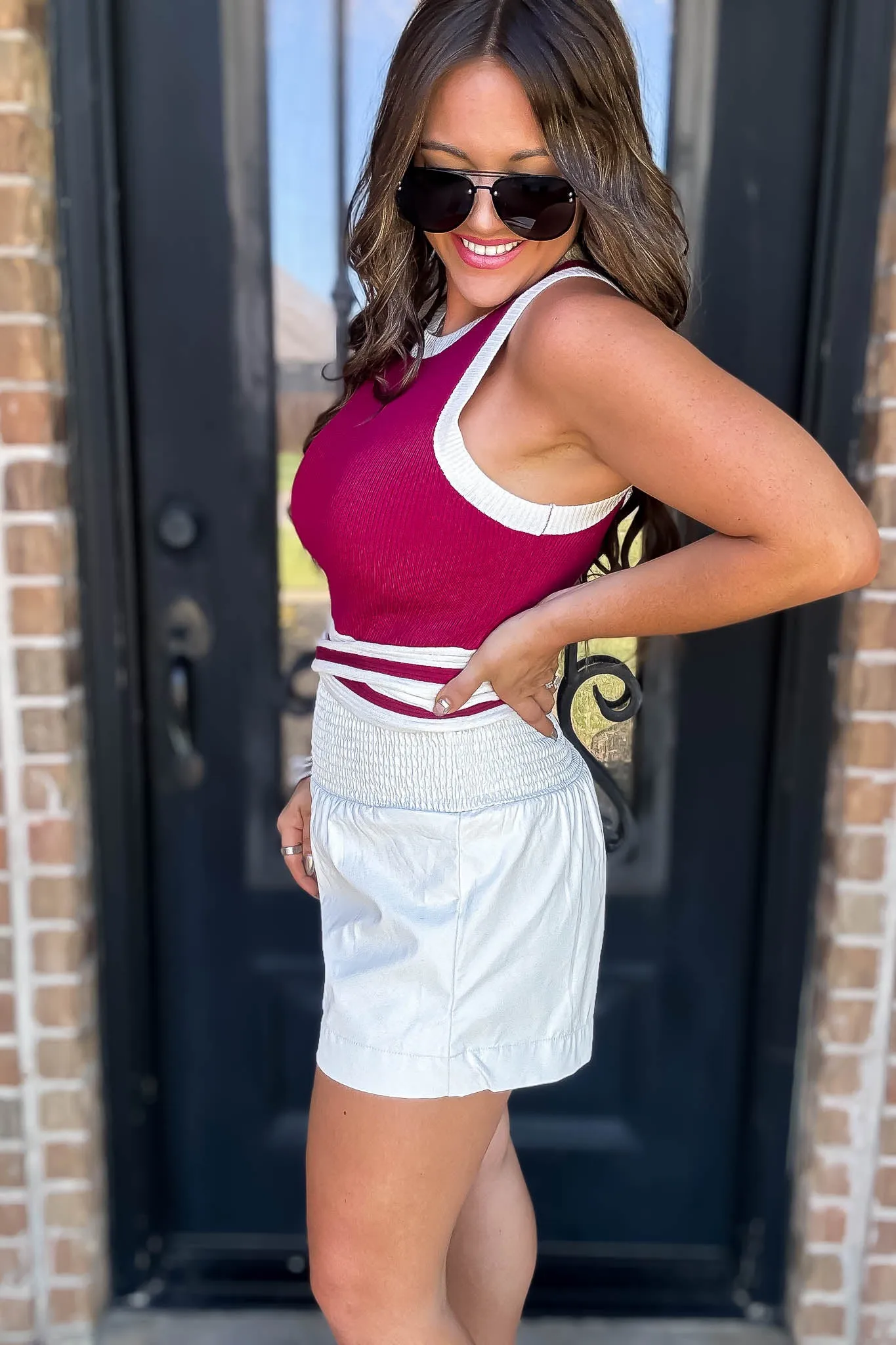 Sleeveless Crimson Ribbed Tank Top