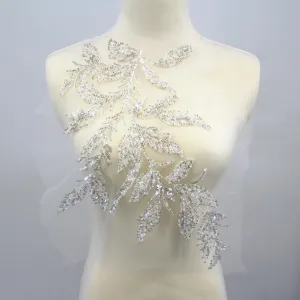 SUNMOVE 1PC 3D Beaded Embroidery Sequin Lace Applique Sew On Flower Fabric Collar Patch for Wedding Gown Dress Bridal DIY Crafts