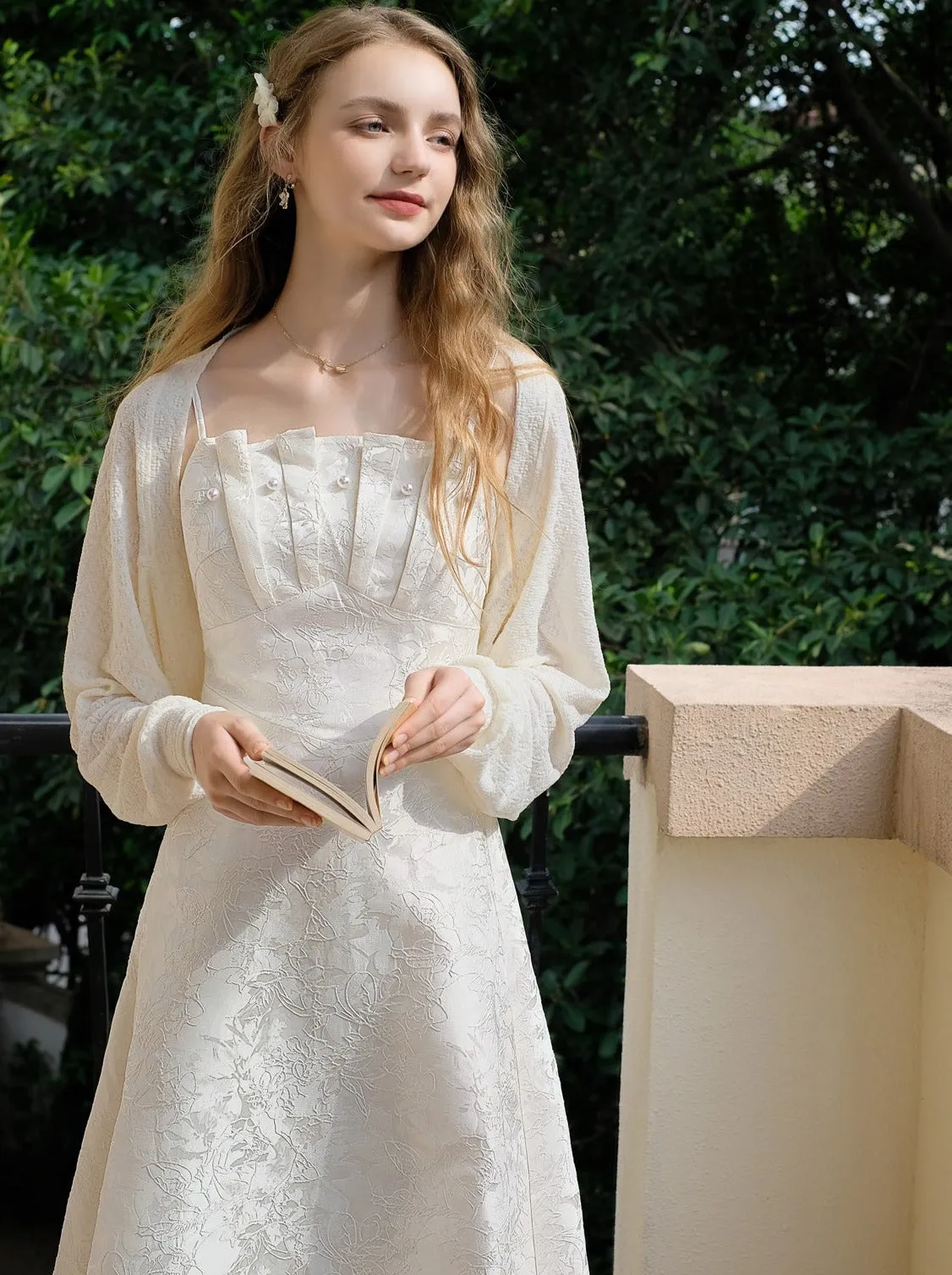 Suspender Beaded Jacquard Dress French Long
