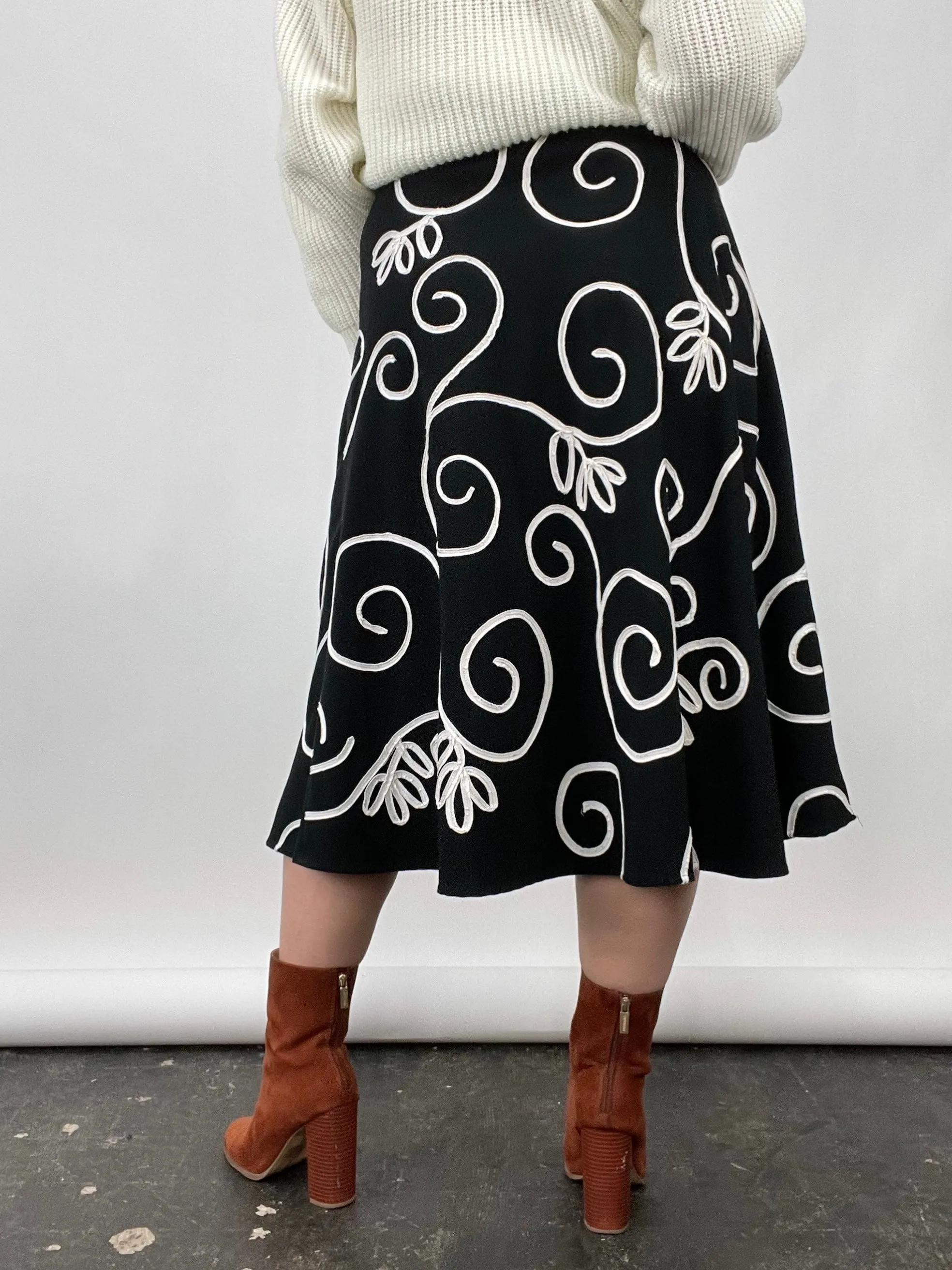Swirl Embroidered Circle Skirt (W30")
