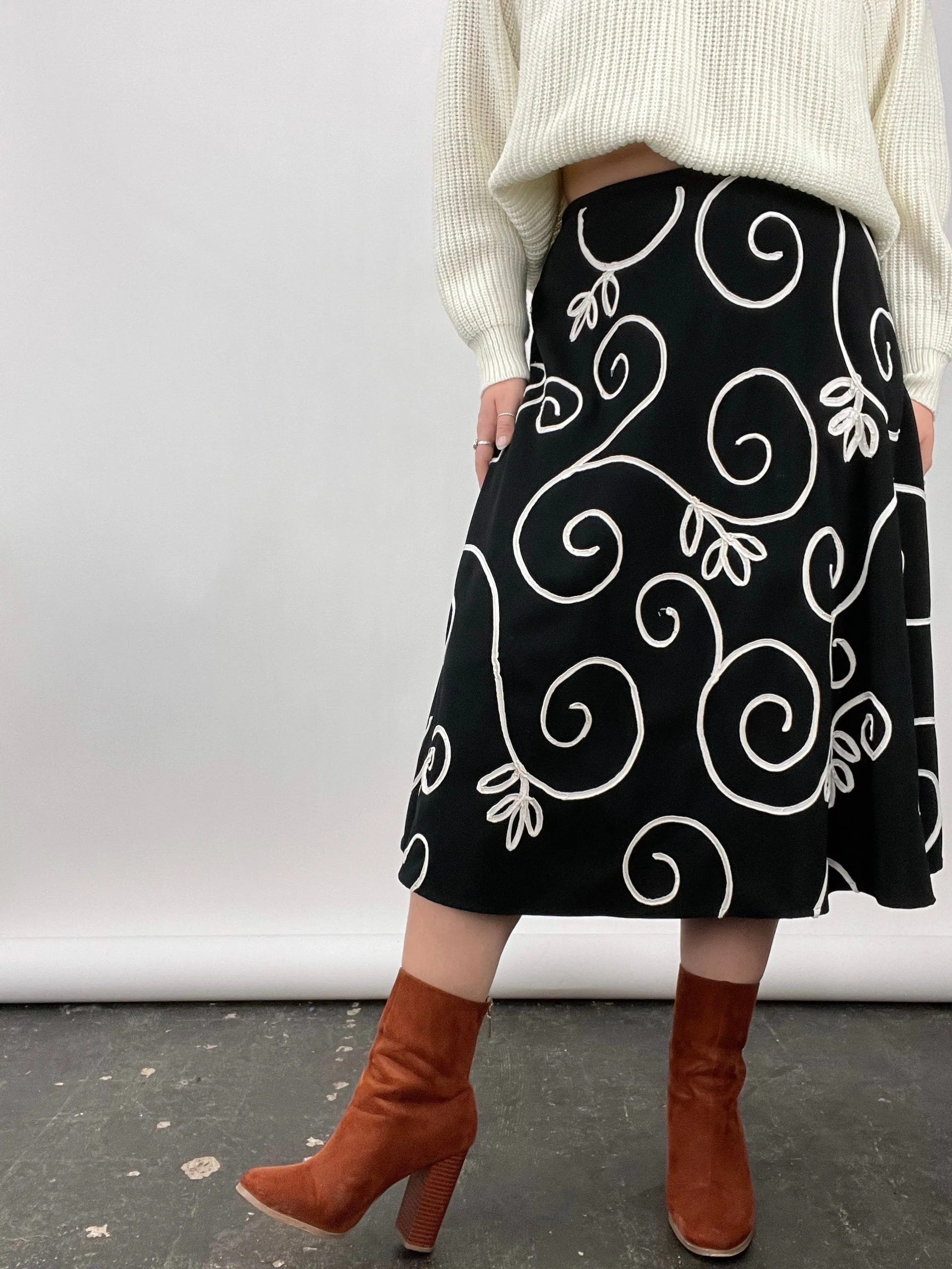 Swirl Embroidered Circle Skirt (W30")