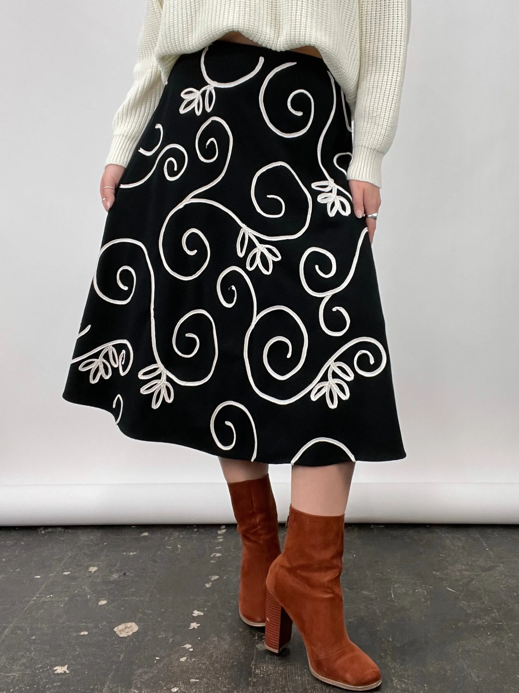Swirl Embroidered Circle Skirt (W30")