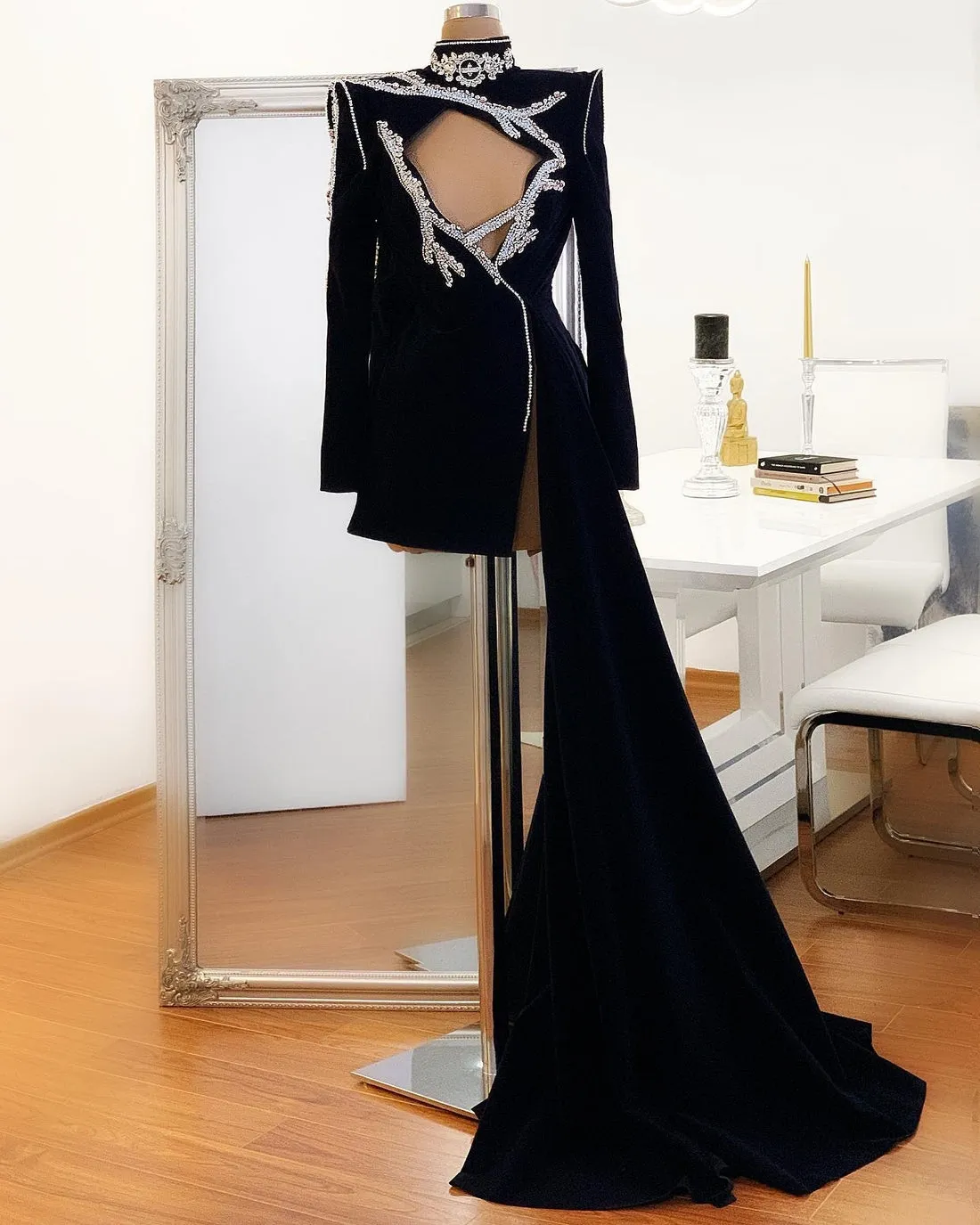 Tinsley  Black Luxury High-Neck Beaded  Evening Dress