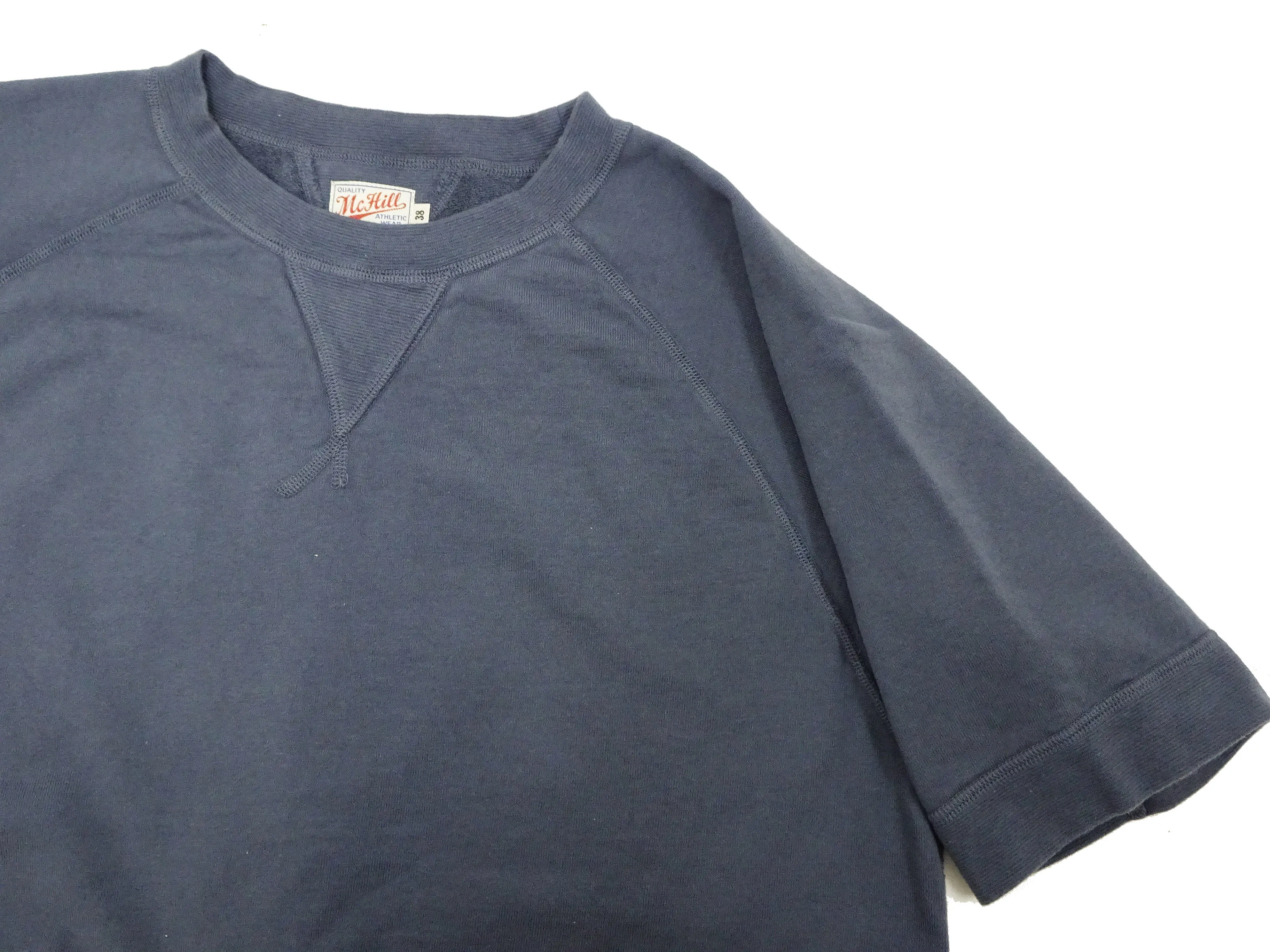 TOYS McCOY Plain Short Sleeve Sweatshirt Men's Solid Color Garment-dyed French Terry Fabric Tee Shirt TMC2429 120 Faded-Blue