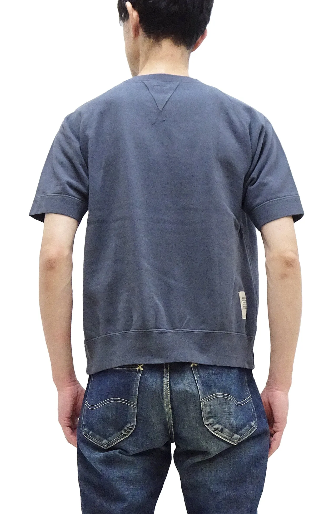 TOYS McCOY Plain Short Sleeve Sweatshirt Men's Solid Color Garment-dyed French Terry Fabric Tee Shirt TMC2429 120 Faded-Blue