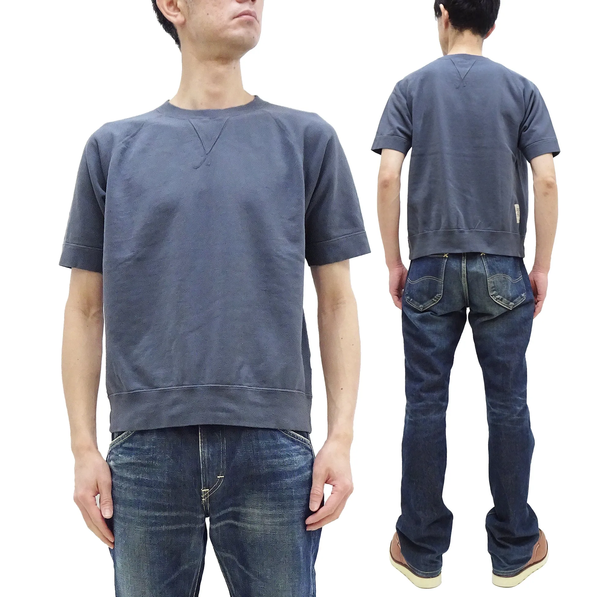 TOYS McCOY Plain Short Sleeve Sweatshirt Men's Solid Color Garment-dyed French Terry Fabric Tee Shirt TMC2429 120 Faded-Blue