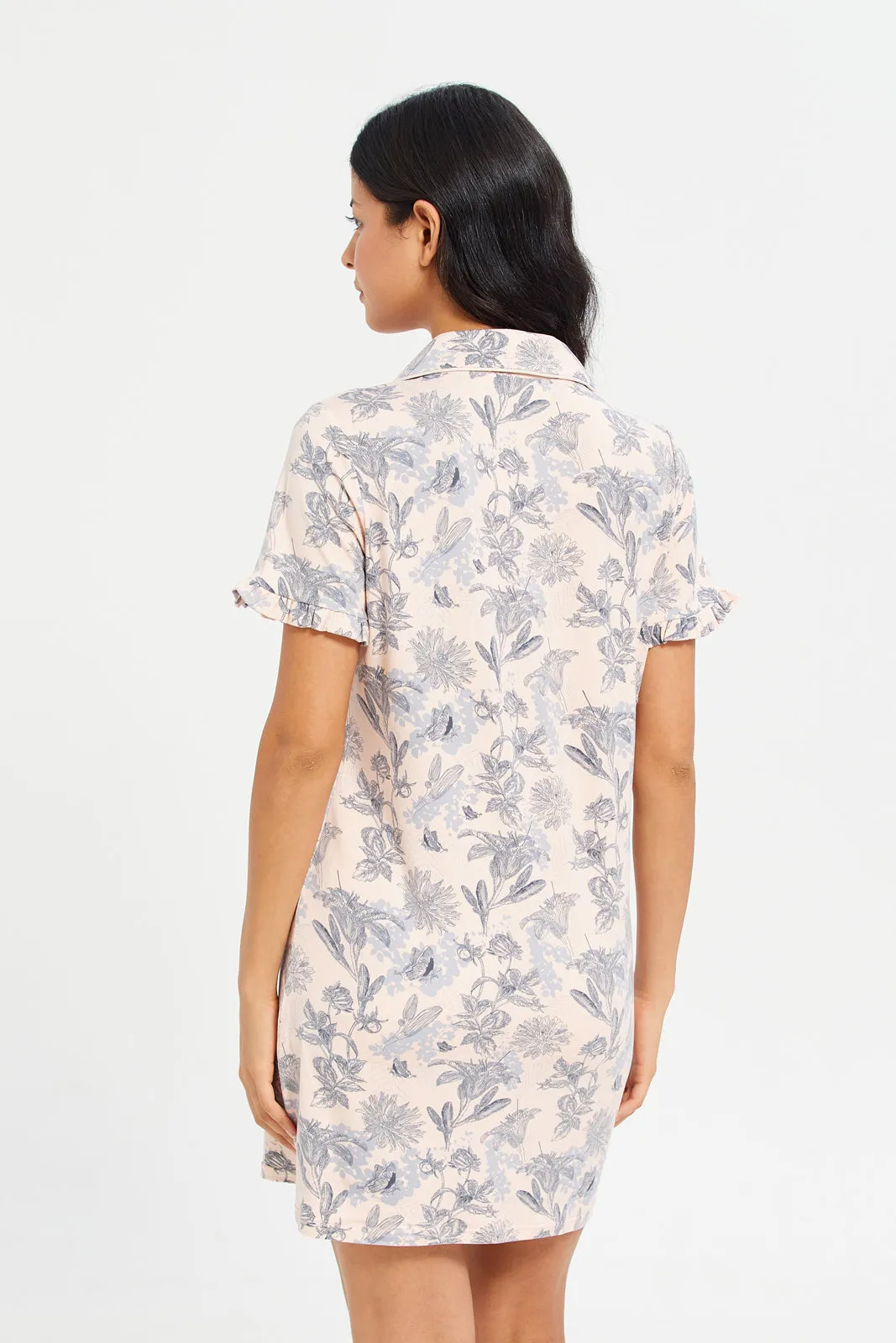 Women Pink Printed Nightshirt