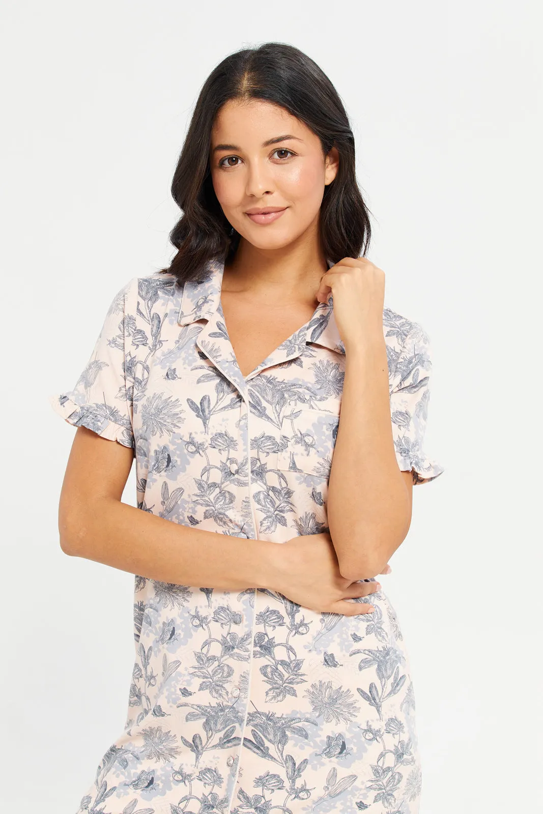 Women Pink Printed Nightshirt