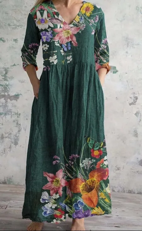 Women's Loose And Fashionable V-neck Printed Dress