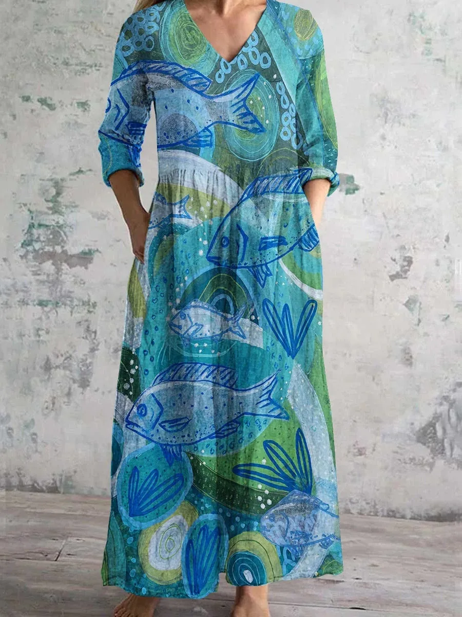 Women's Loose And Fashionable V-neck Printed Dress