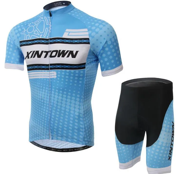 XINTOWN Blue White Short Sleeve Cycling Jersey Set